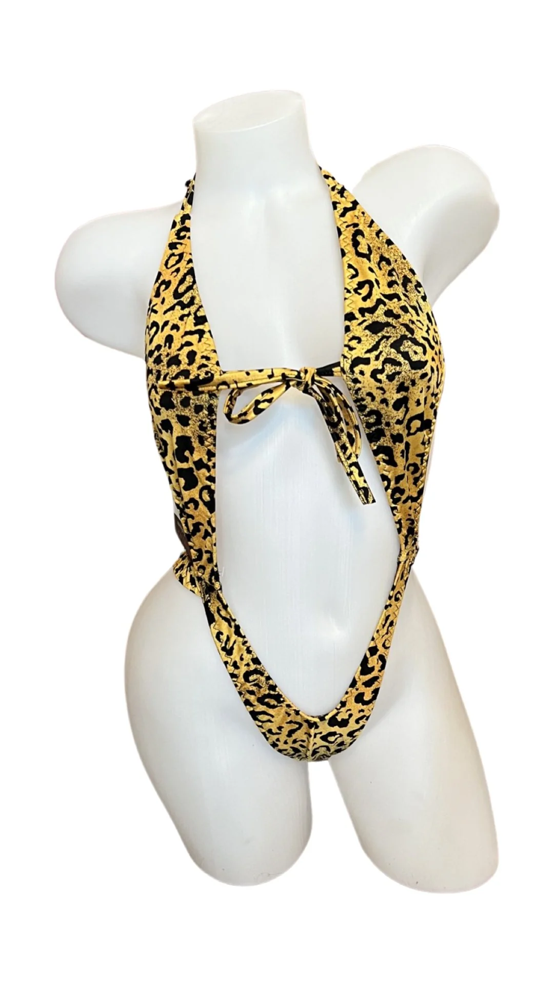 Suspender Front Tie Top & Thong Leopard