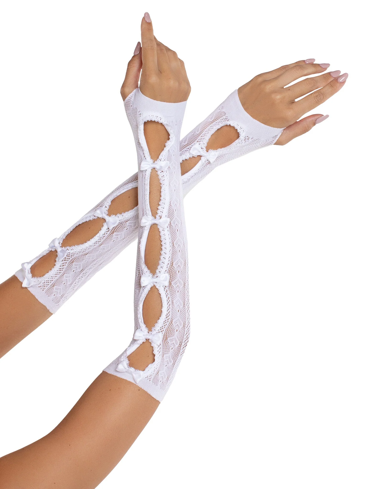 Sweetheart Striped Keyhole Arm Warmers White
