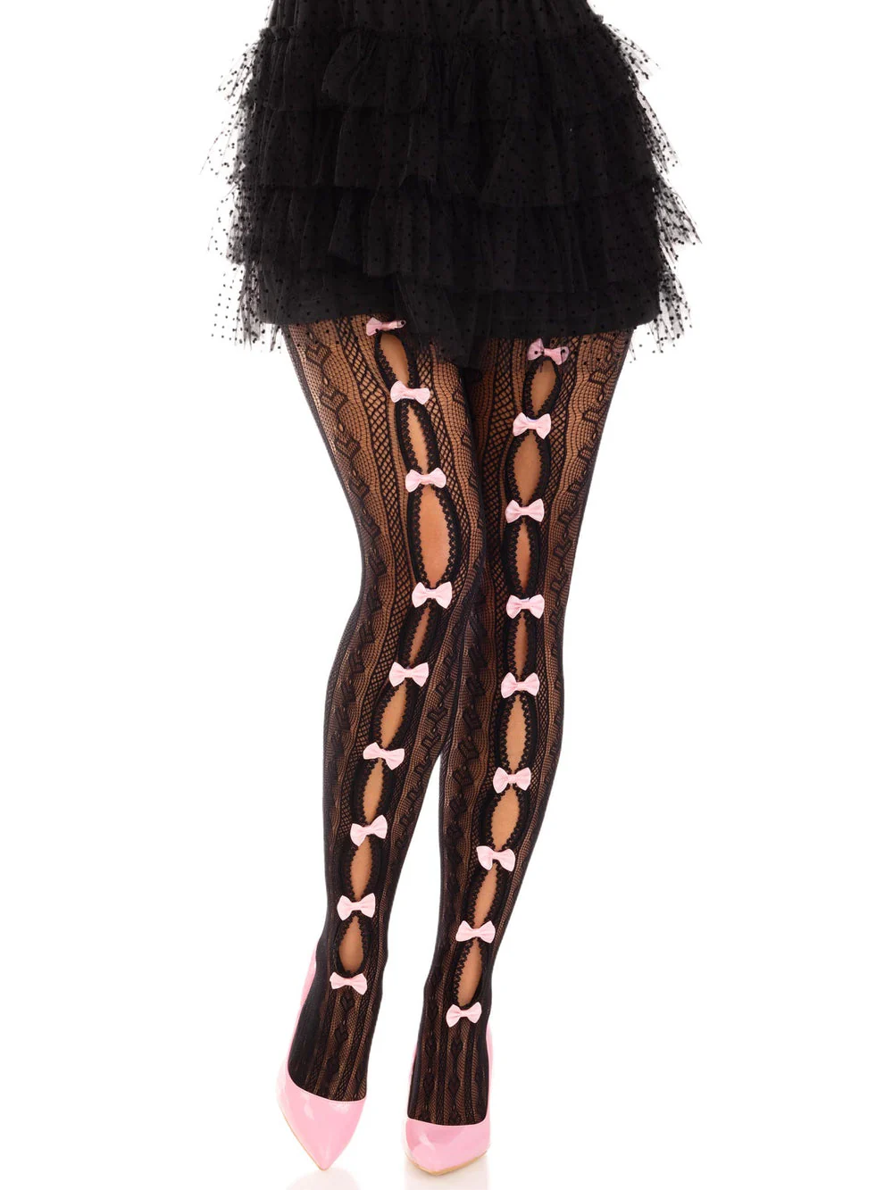 Sweetheart Striped Tights with Mini Bows Black