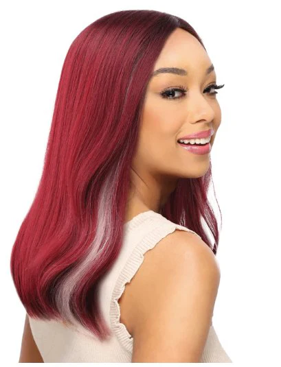 Transparent Lace Shoulder Length Lace Wig - Bright Burgundy
