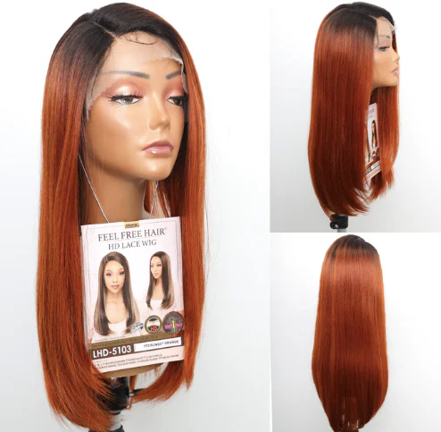 Transparent Lace Shoulder Length Straight Wig - Sunset Orange - Image 2