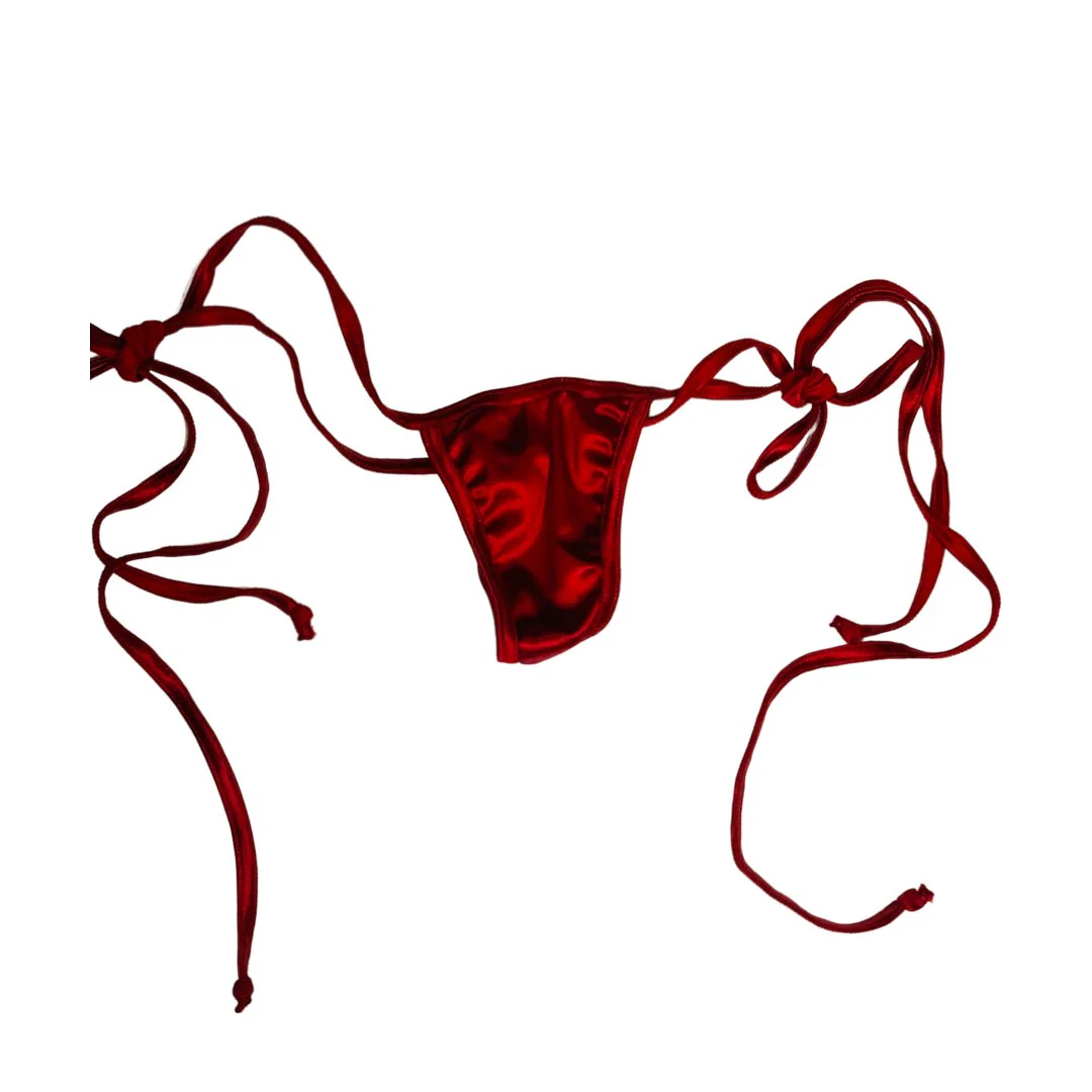 Y-Back Glossy G-string with Side Ties - Red